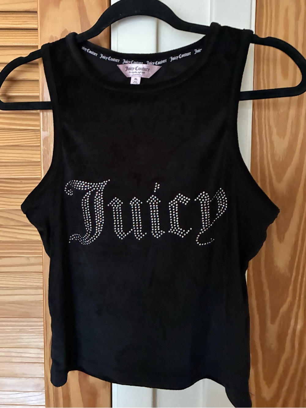 Juicy Couture Black Sleeveless velvet Tank with Rhinestone 'Juicy' Logo size xl